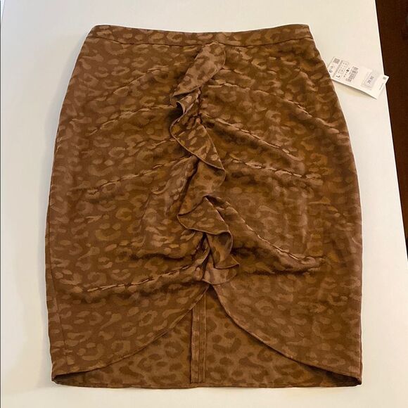 Zara Basic Jacquard Animal Print Vertical Ruffled Pencil Skirt Size Large NWT - Picture 2 of 8